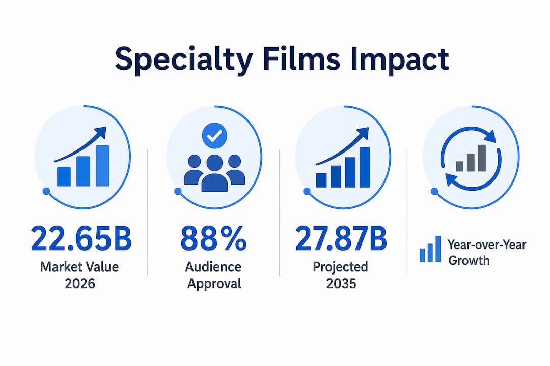 Infographic showing key statistics about specialty films market and cultural impact
