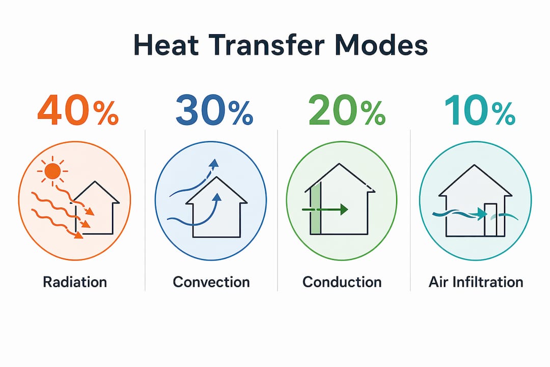 Infographic showing heat transfer percentages in windows