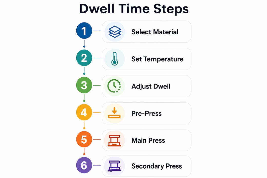Infographic showing heat press dwell time process steps