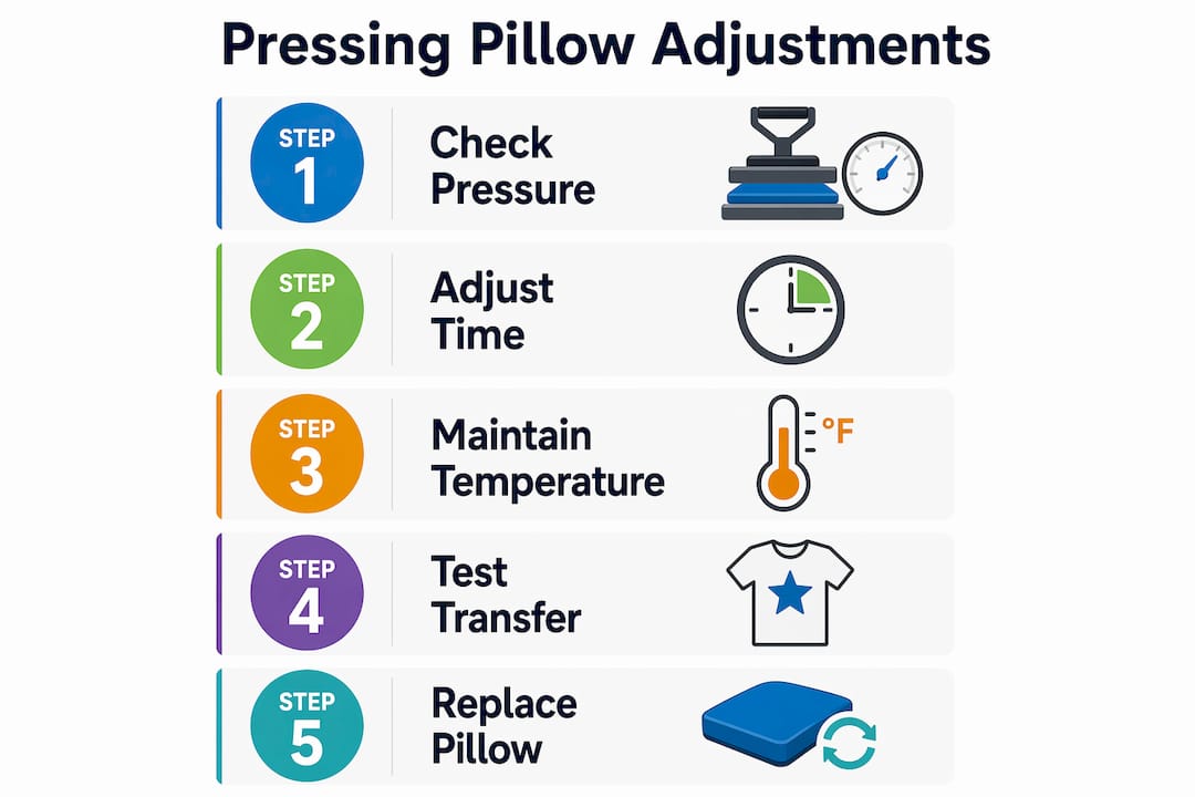 Infographic showing pressing pillow adjustment steps
