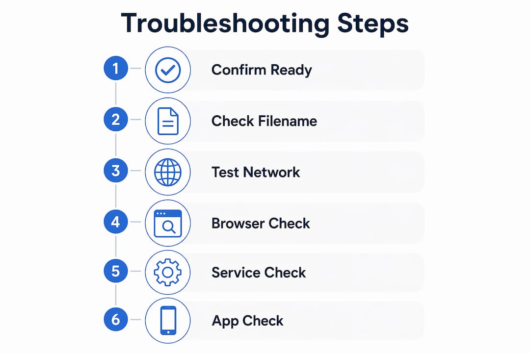 Infographic outlining troubleshooting steps for transfers
