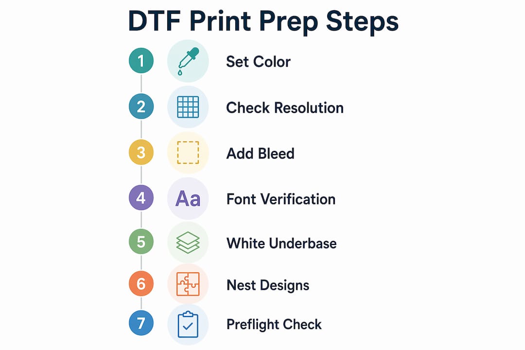 Infographic showing steps to prepare artwork for DTF printing