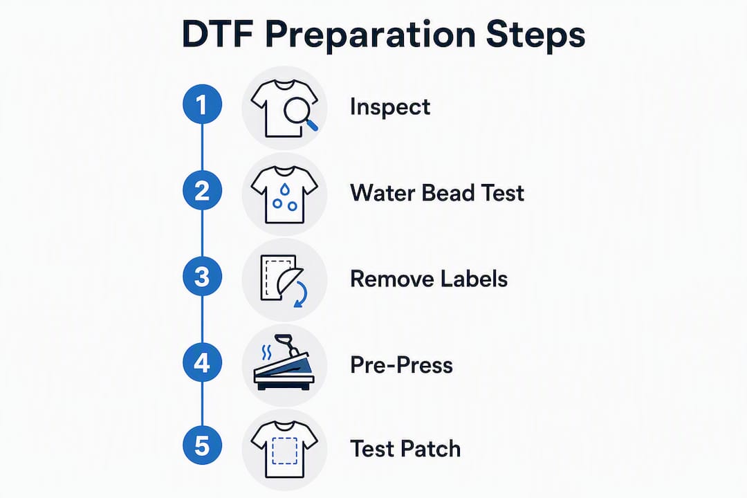 Infographic illustrating DTF preparation steps