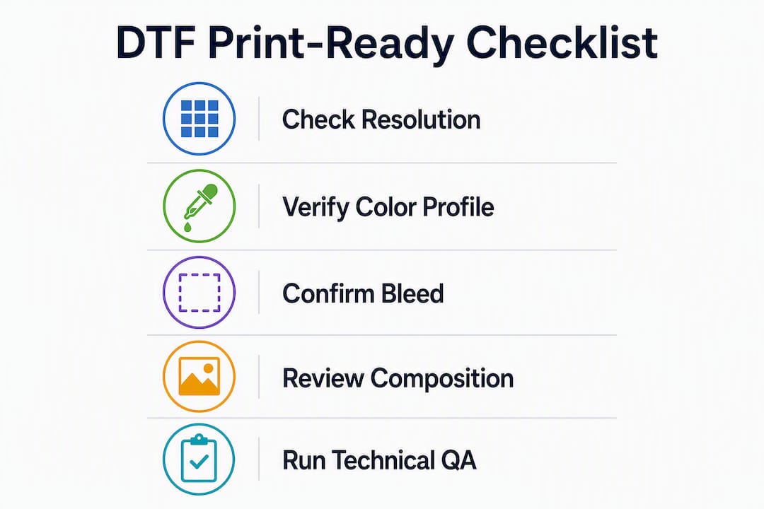 Infographic showing DTF print-ready artwork checklist