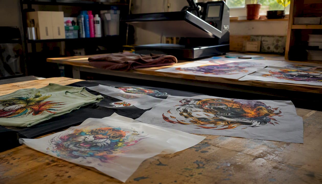 Small batch DTF transfer printing workspace