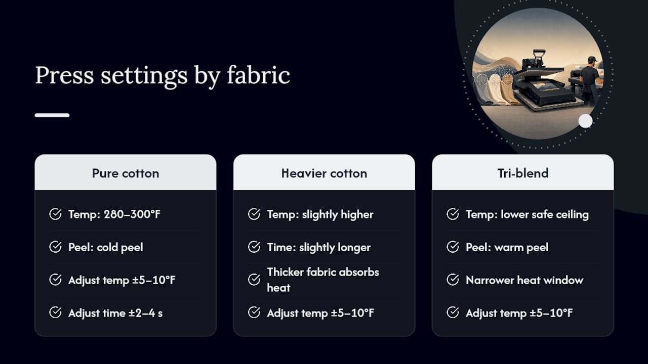 DTF heat press settings comparison diagram