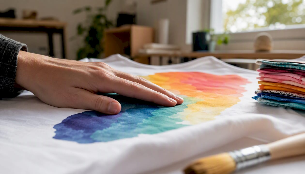 Hand pressing soft water-based ink print on fabric