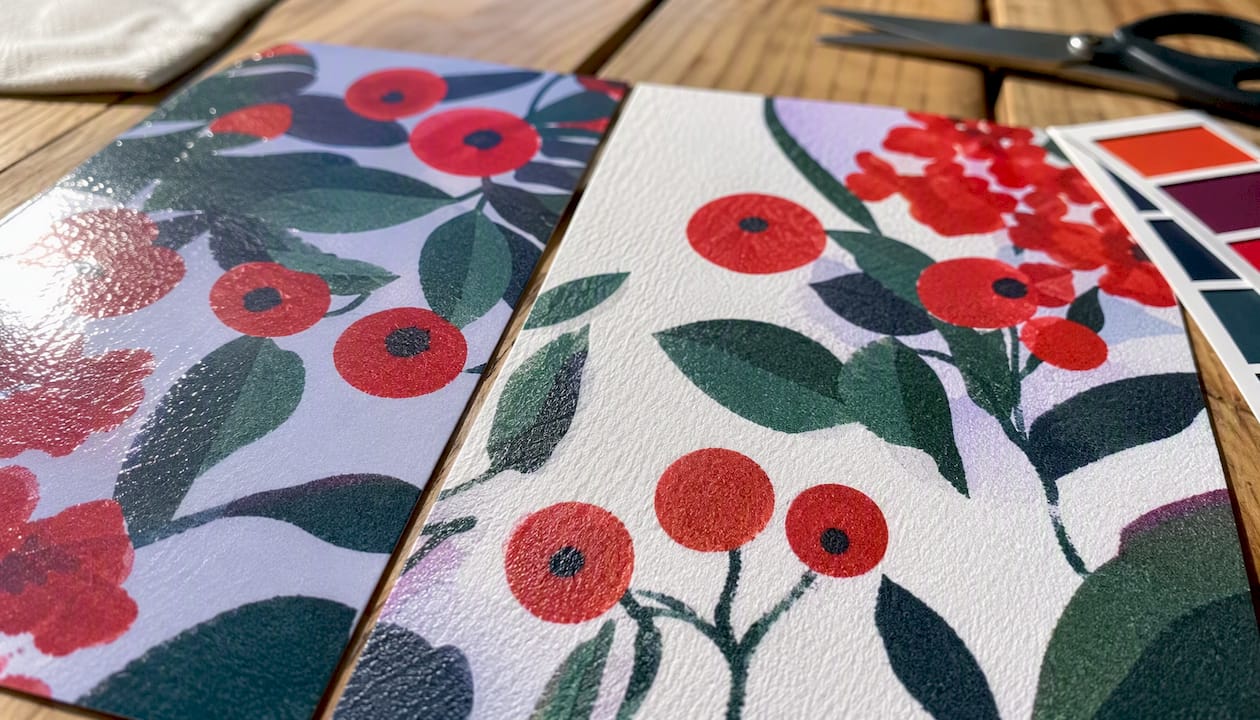 Coated and uncoated paper close-up with ink dots