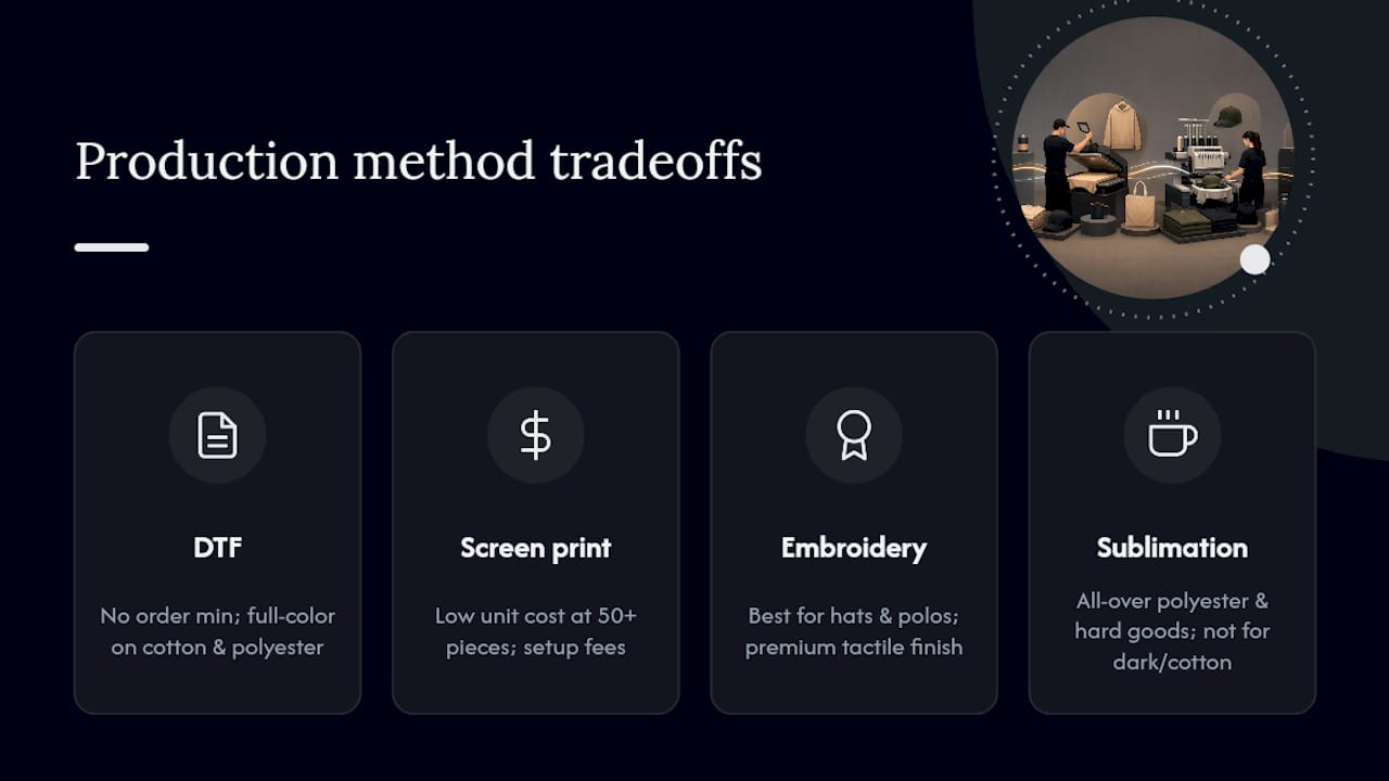 Comparison chart of merch production methods