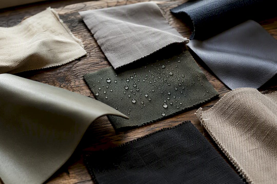 Close-up of coated and uncoated fabric swatches