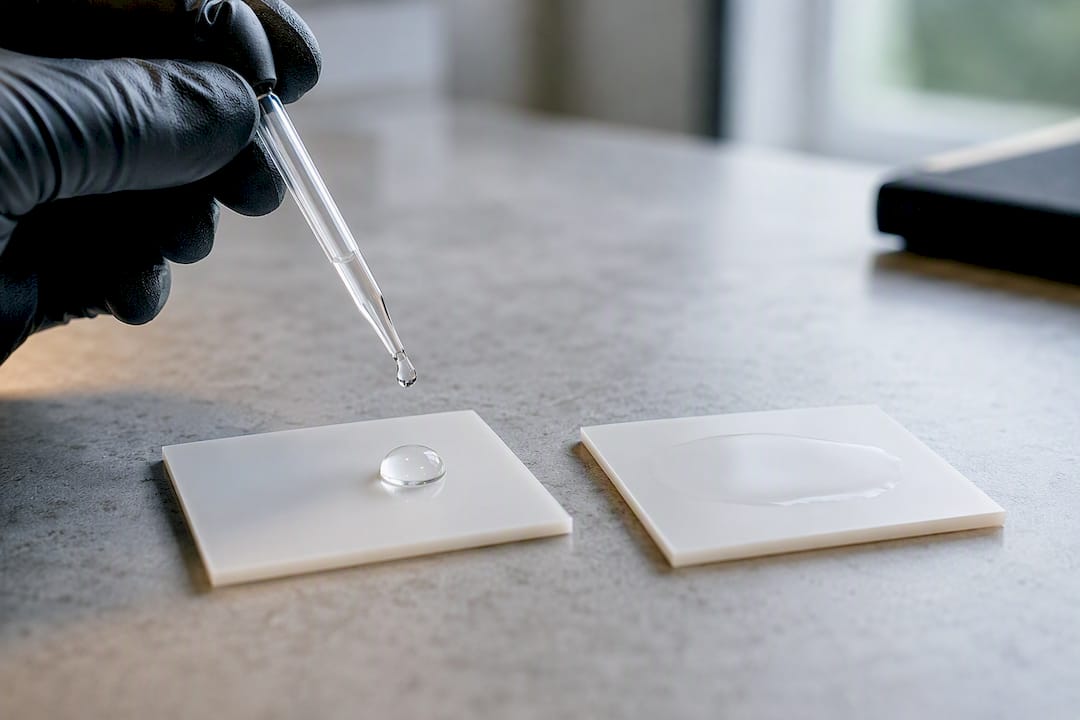 Water bead test on plastic samples