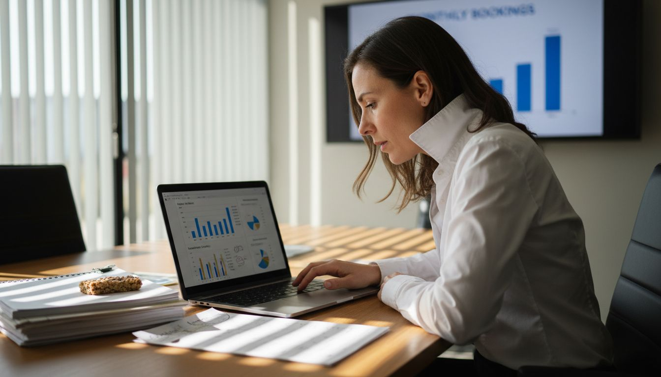 Manager reviews scheduling analytics charts
