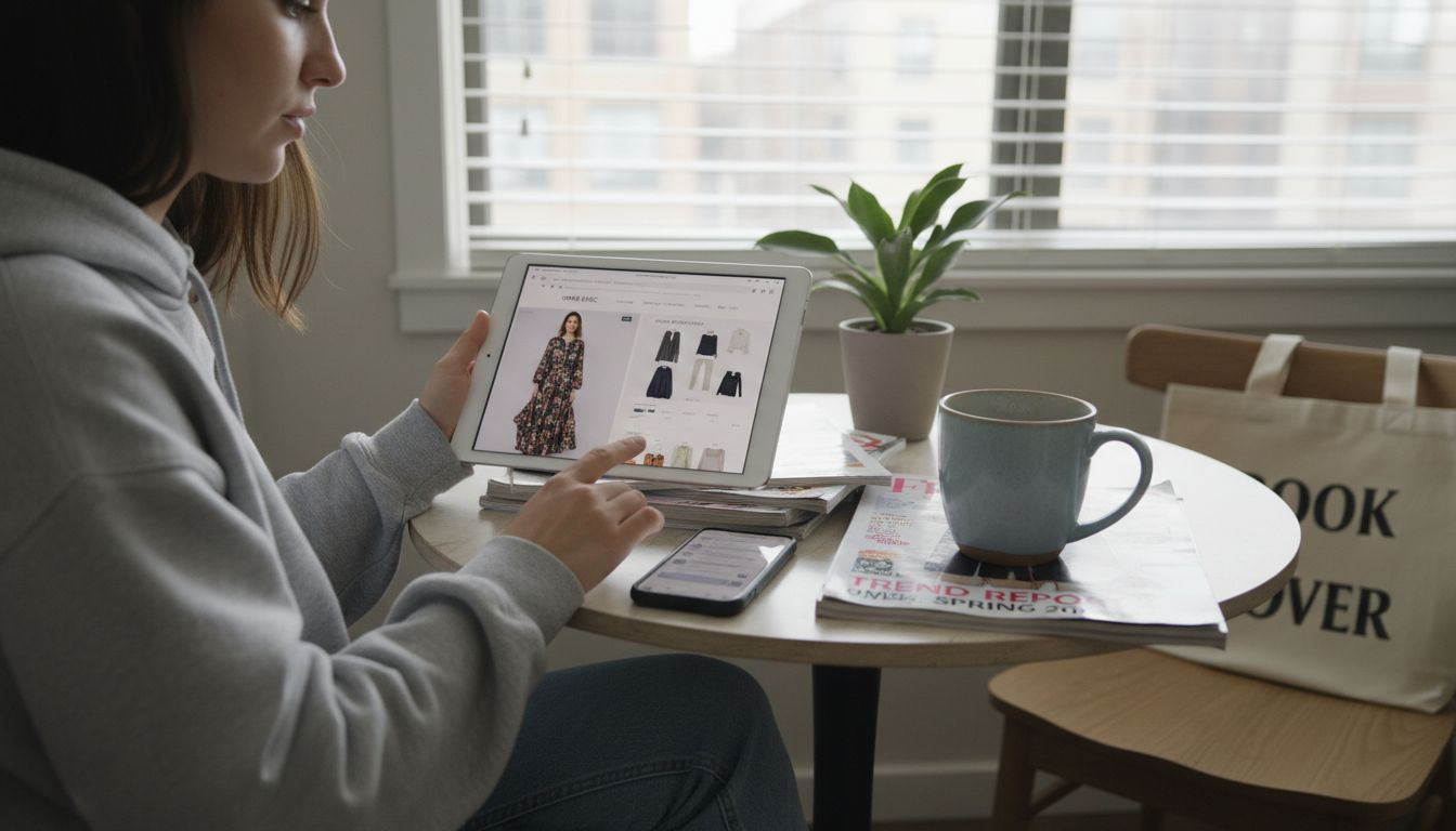 Young woman using tablet for fashion shopping