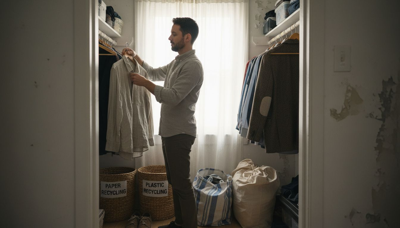 Man hanging eco-friendly linen shirt