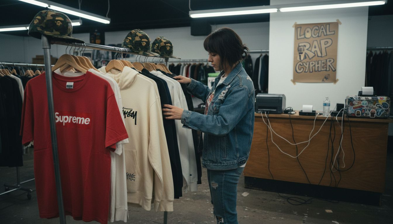Streetwear brands displayed in retail shop
