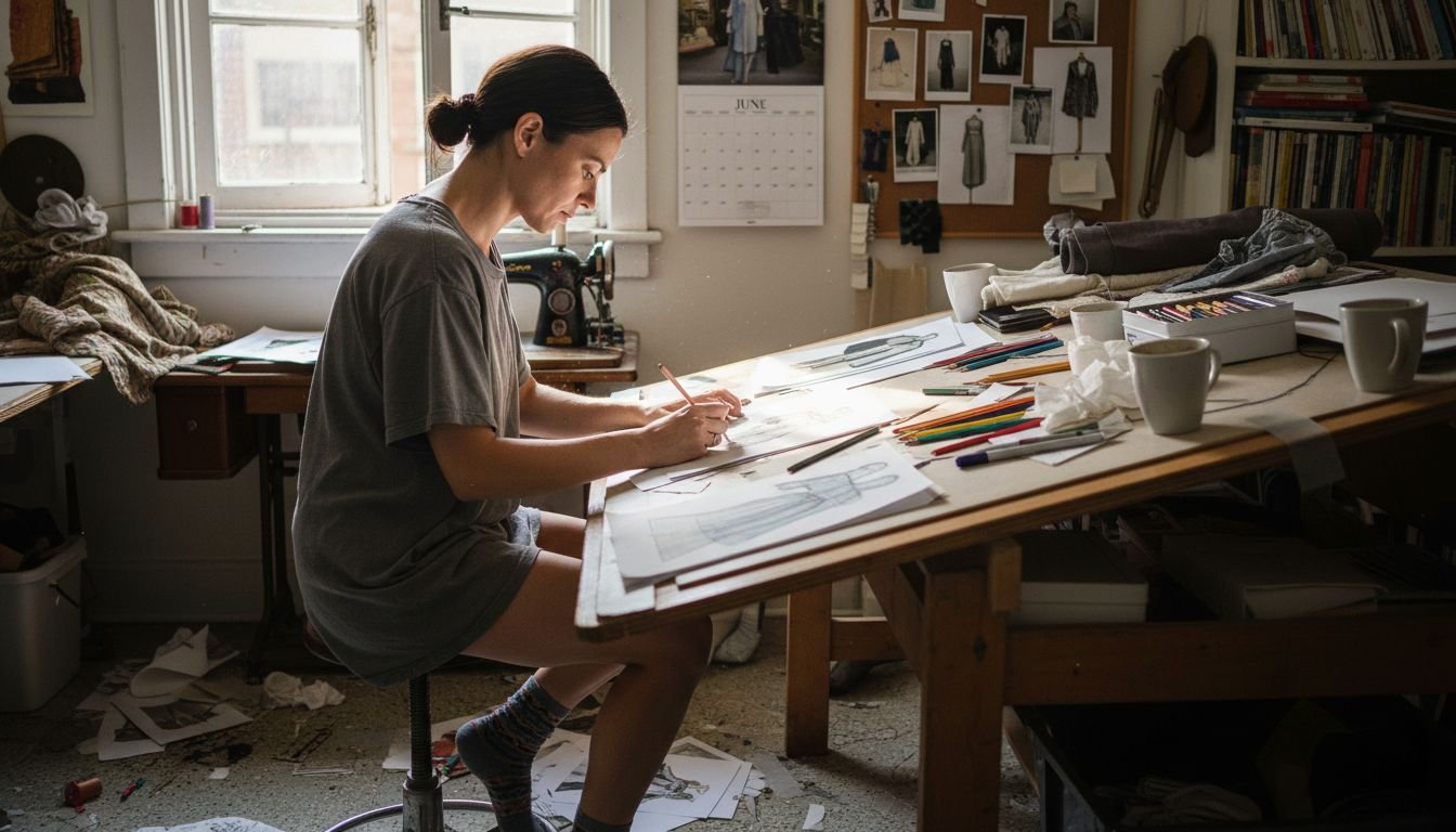 Designer sketching seasonal clothing line