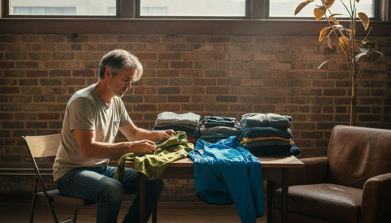 Man inspecting modern spring apparel adaptation
