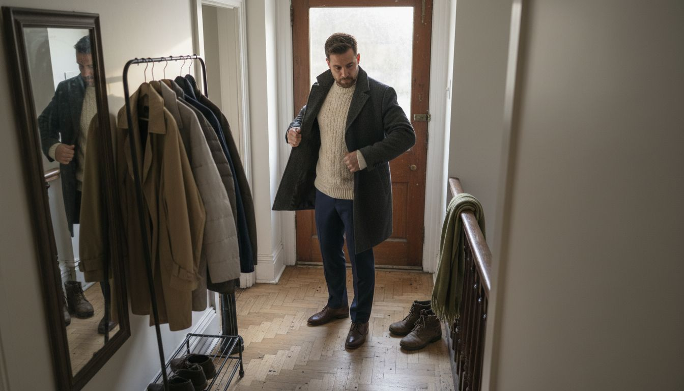 Man layering winter coat and basics