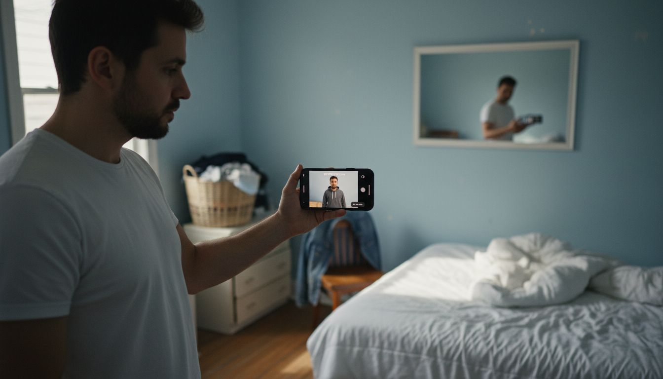 Man using virtual try-on app for hoodie