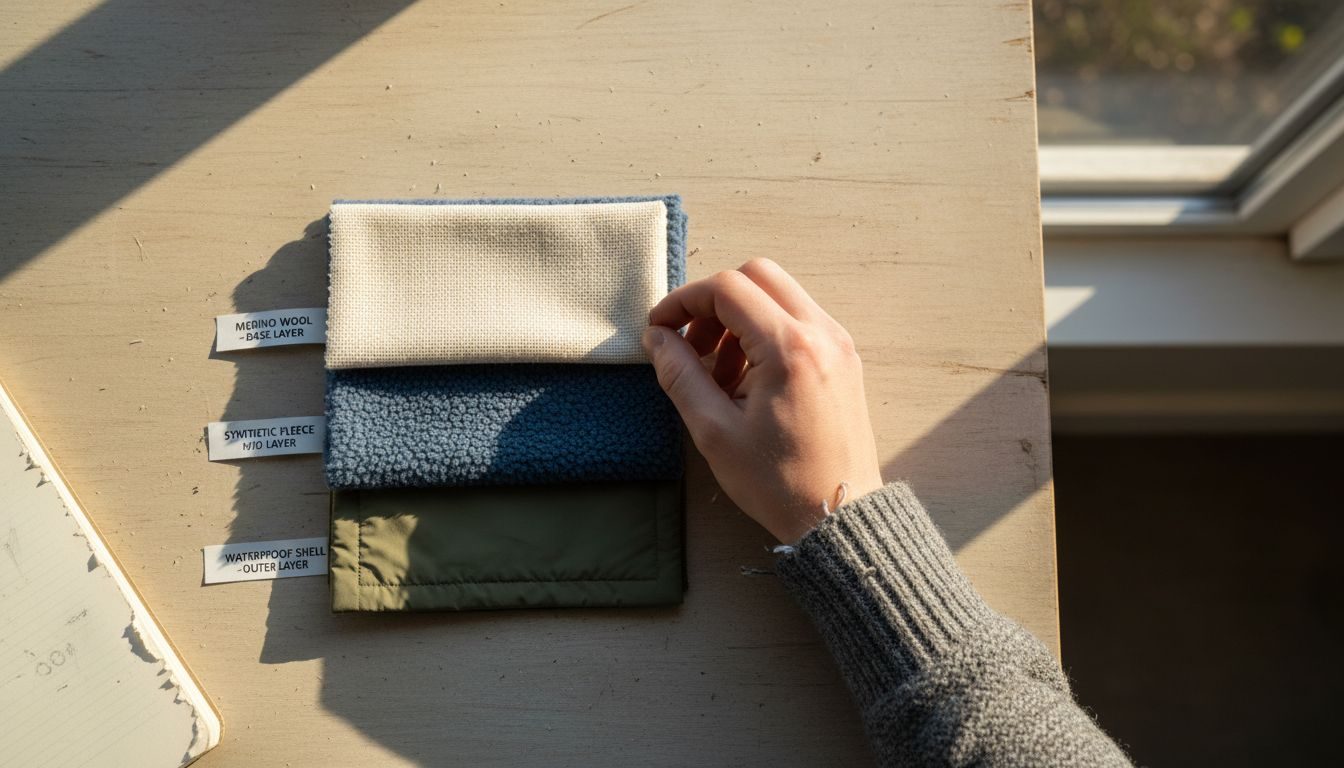 Close-up of layered winter fabric textures