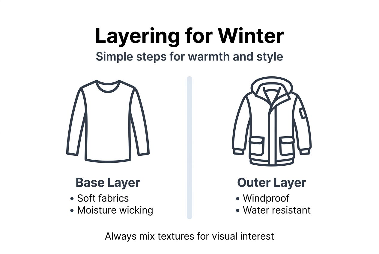 Infographic with winter layering tips and categories