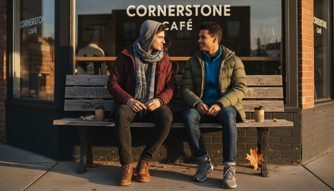 Friends in layered winter clothing outdoors