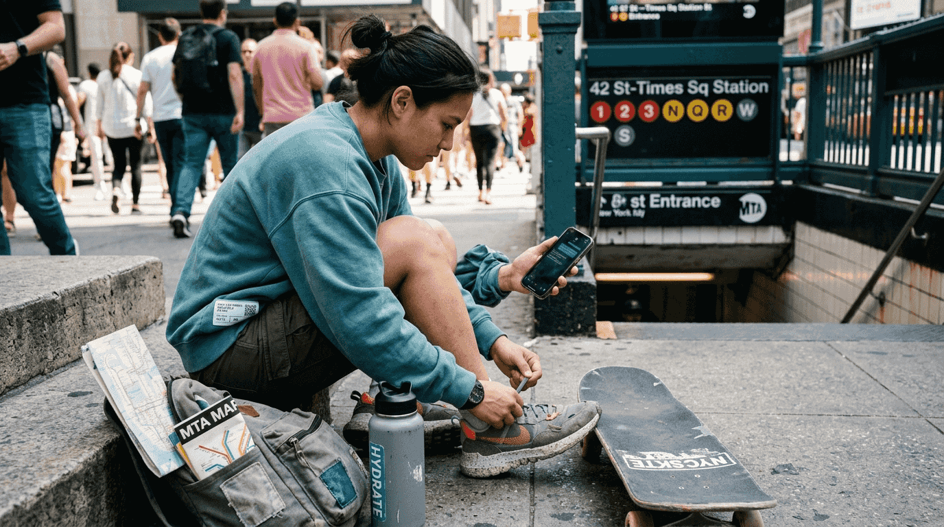 Young adult in eco-friendly modern streetwear