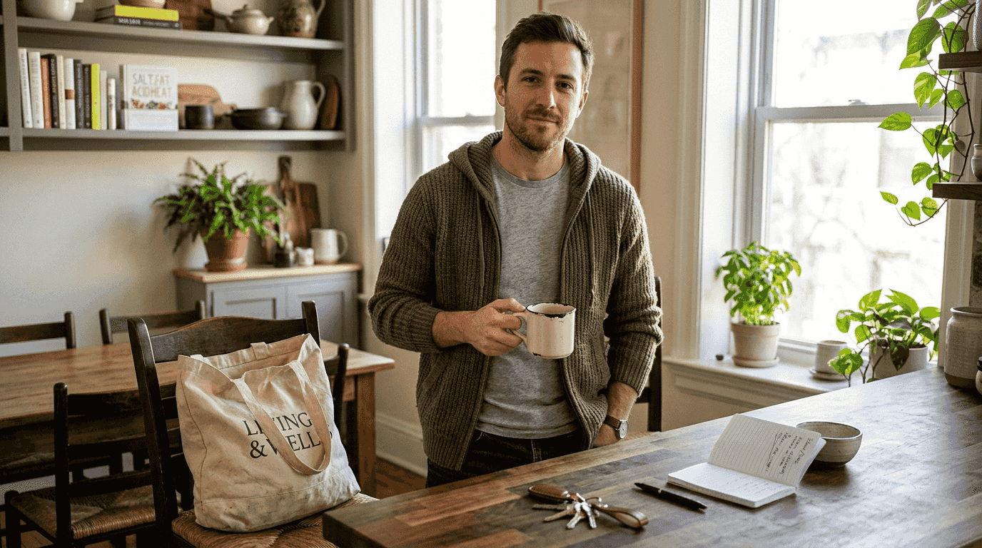 Man shows layered casual outfit textures