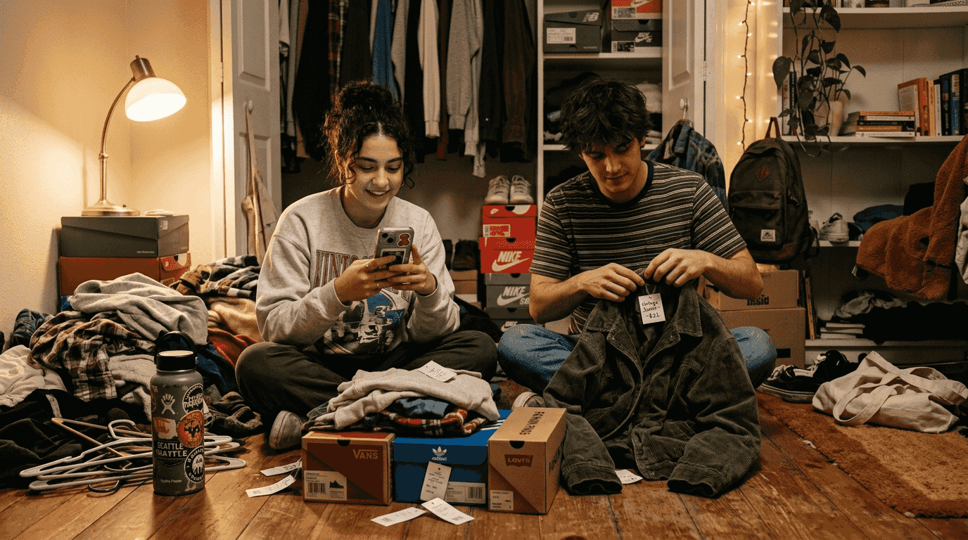 Friends create fashion posts at home