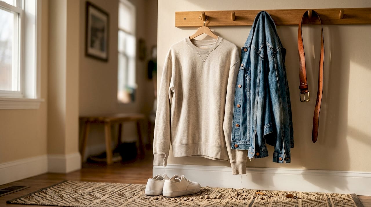 Minimalist closet scene with classic basics