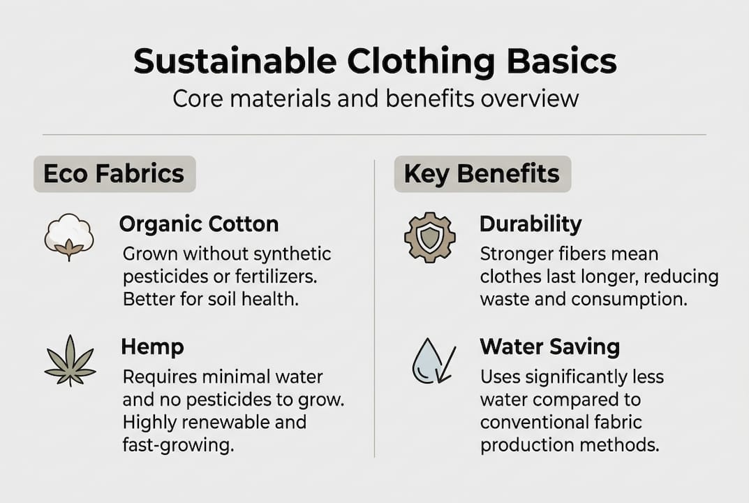 Infographic summarizing sustainable clothing materials and benefits