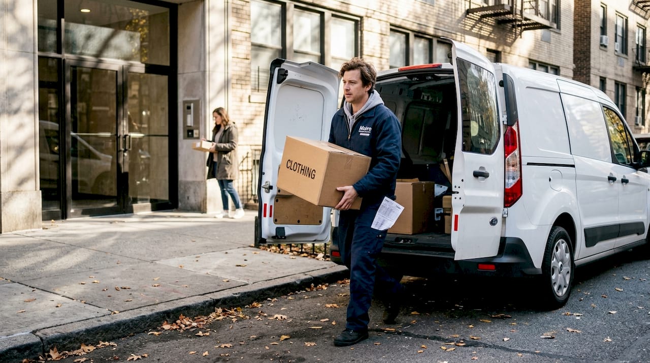 Courier delivering fashion e-commerce package