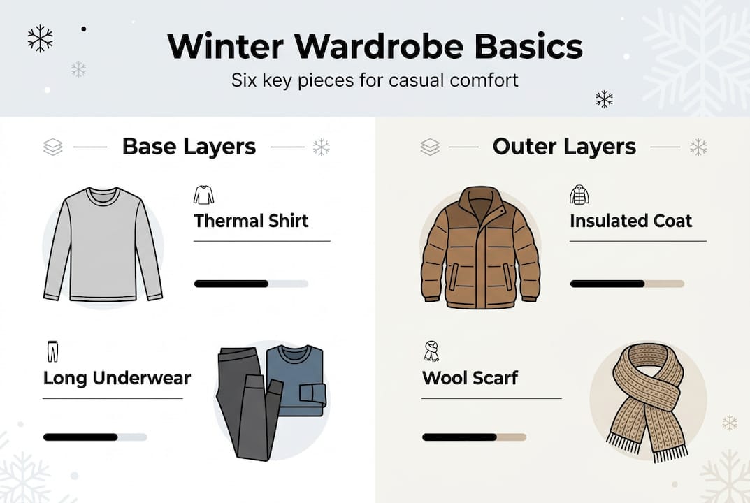 Infographic with winter outfit essentials and layering tips