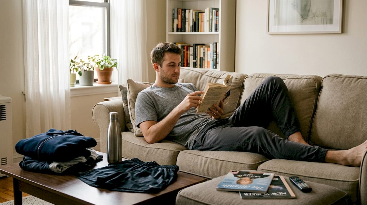 Man relaxing in casual everyday soft clothing