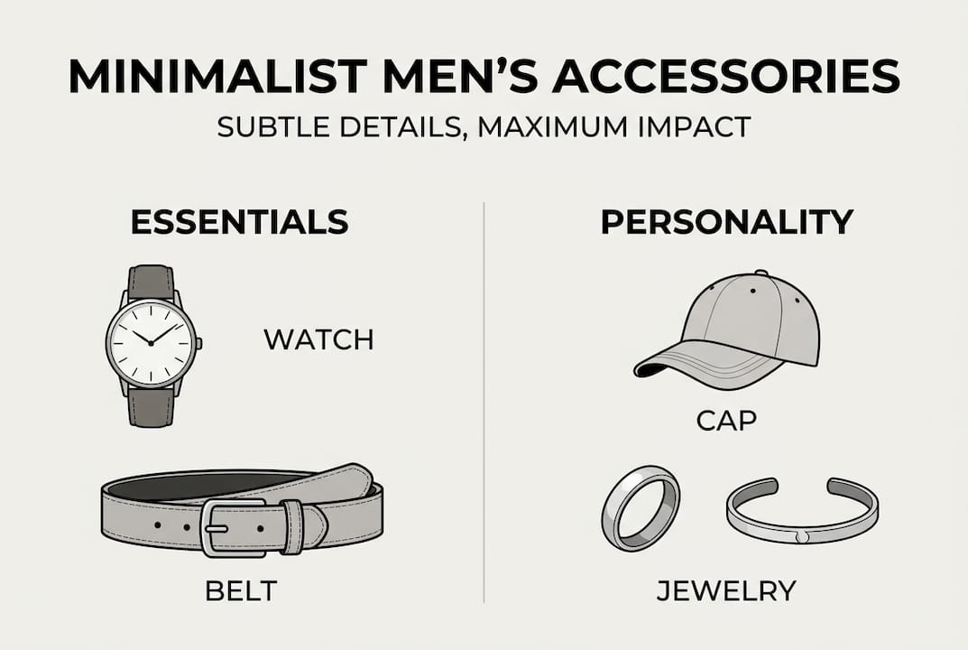 Infographic minimalist men accessories essentials vs personality