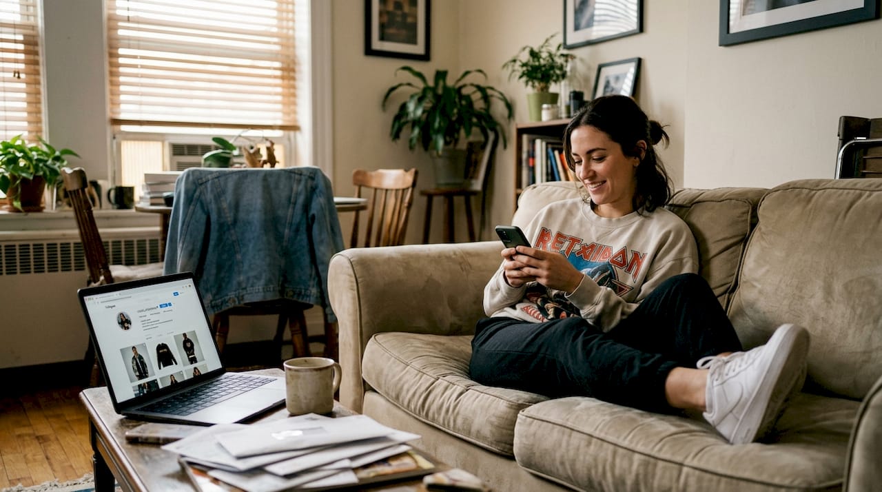Woman browsing celebrity streetwear inspiration