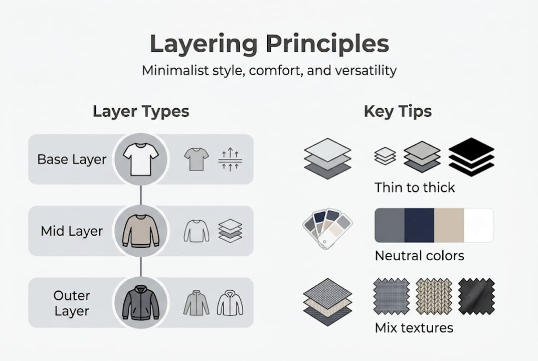 Infographic shows minimalist layering and key tips