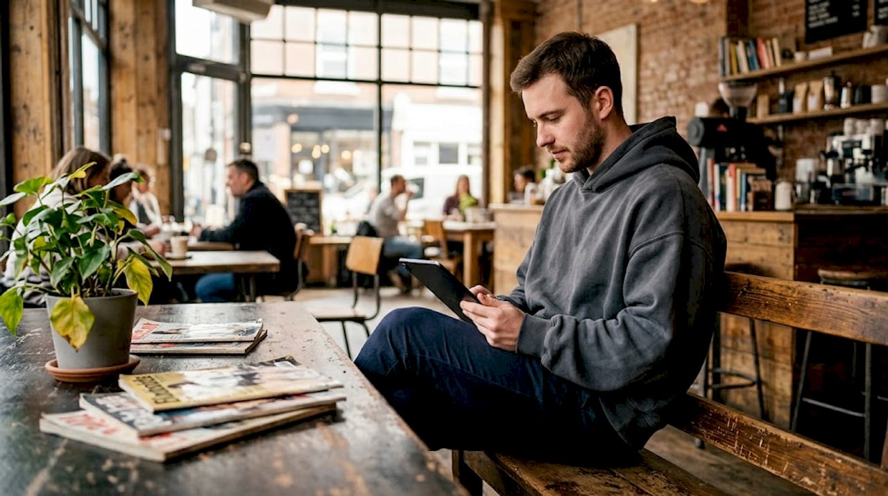 Man styling oversized hoodie with fitted trousers