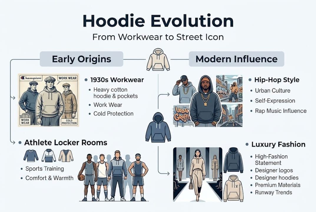 Infographic on hoodie streetwear history