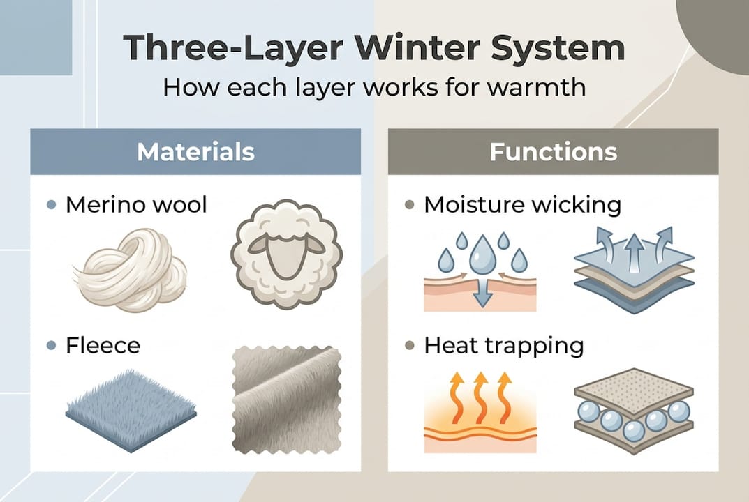 Infographic explaining winter layering system
