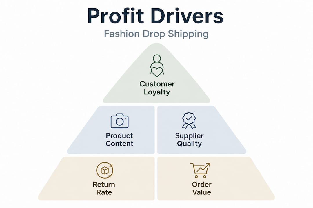 Pyramid infographic of dropshipping profit drivers