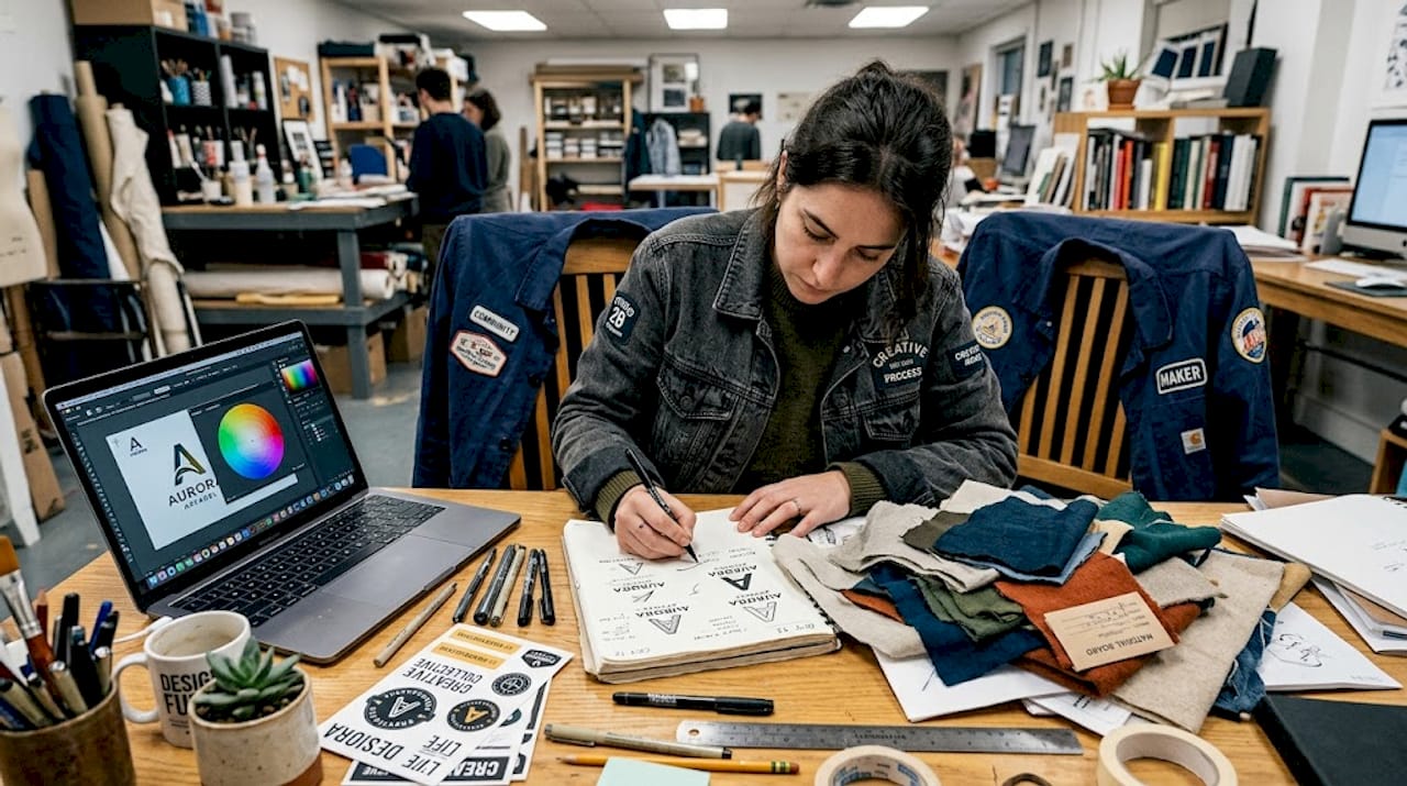 Streetwear designer sketching brand logos