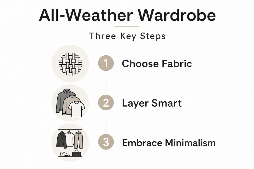 Infographic, all-weather wardrobe three key steps