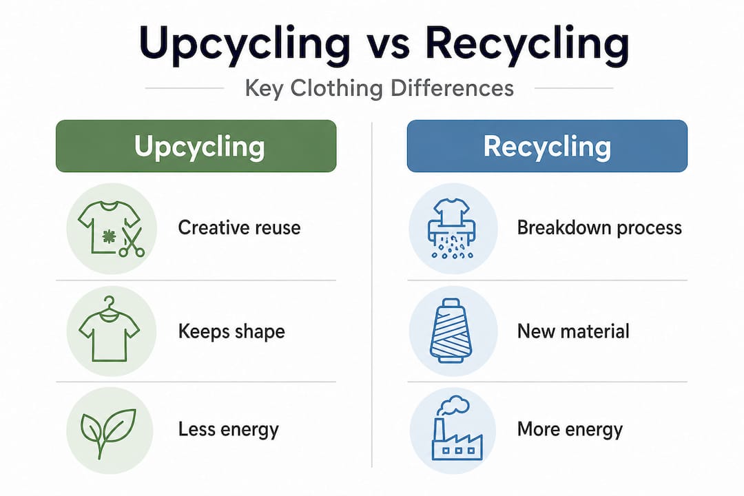 Infographic comparing upcycling and recycling clothing