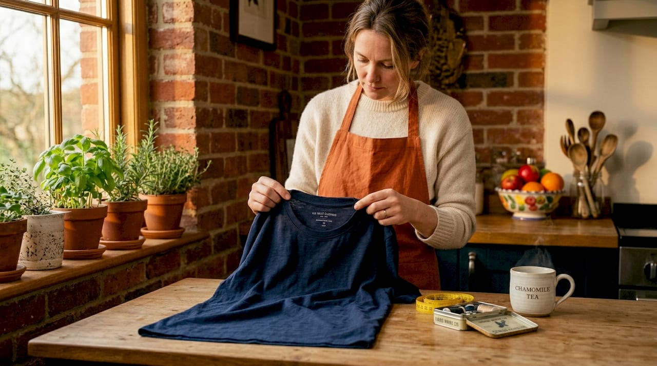 Checking T-shirt neckline and construction quality