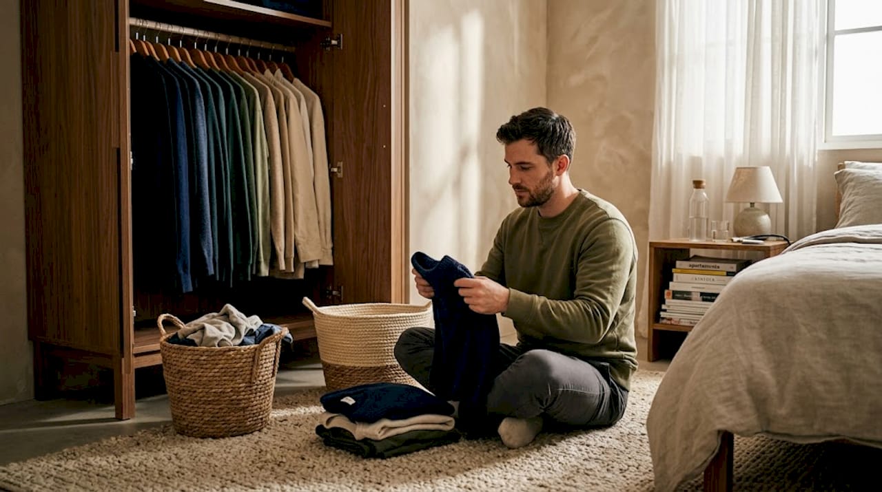 Sorting clothes for wardrobe organization at home