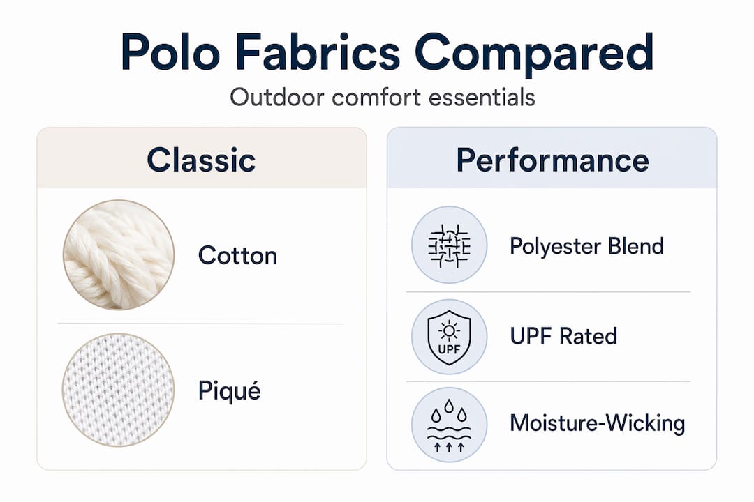 Infographic comparing classic and performance polo fabrics