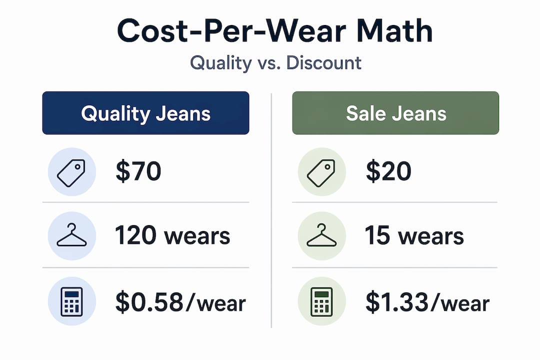 Infographic comparing cost-per-wear between quality and sale jeans