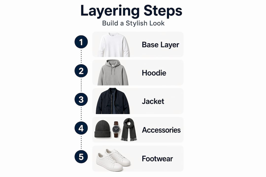 Infographic showing hoodie layering steps