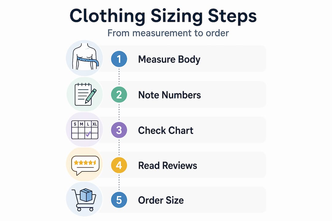 Infographic of online clothing sizing steps